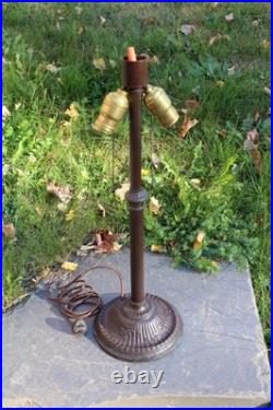 Antique Table Lamp Base For Reverse Painted Leaded Slag Glass Shade Sign Rainaud