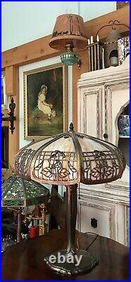 Antique Table Lamp Empire Lamp & Brass Mfg. Co. Chicago 8 Panel Slag Glass 17