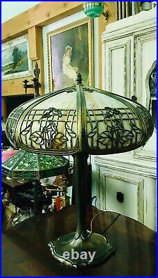Antique Table Lamp Empire Lamp & Brass Mfg. Co. Chicago 8 Panel Slag Glass 17