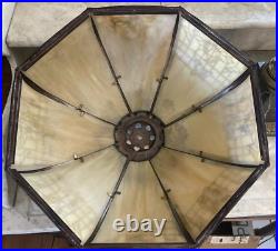 Antique Table Lamp Polygon Iridescent Beige Chicago Lamp Co Slag Glass Shade