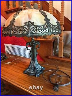 Antique Table Lamp Slag Glass Shade Antique