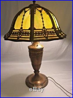 Antique Table Lamp with 8-Panel Slag Glass Shade Bradley Hubbard Miller Era