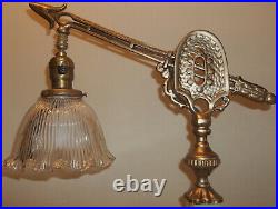 Antique Table Top Houze Slag Glass Arrow Bridge Lamp Holophane Shade Restored