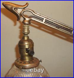Antique Table Top Houze Slag Glass Arrow Bridge Lamp Holophane Shade Restored