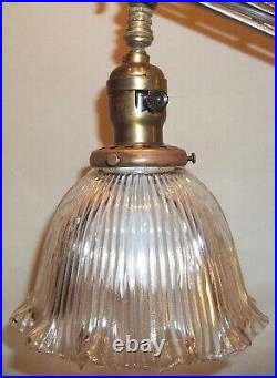 Antique Table Top Houze Slag Glass Arrow Bridge Lamp Holophane Shade Restored