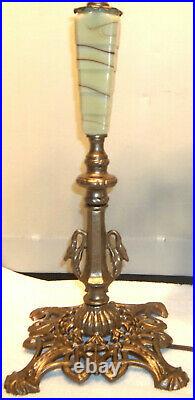 Antique Table Top Houze Slag Glass Bridge Lamp Frosted Glass Shade Rewired No. 4