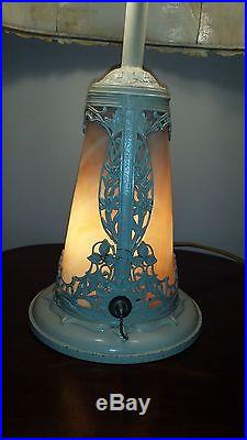 Antique Tall Ornate Slag Glass Panel Table Lamp