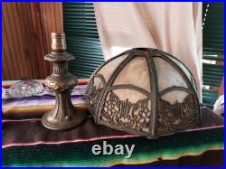 Antique The Mosaic Shade Co. Chicago Bent Slag Glass Table Lamp. Circa 1905-1914