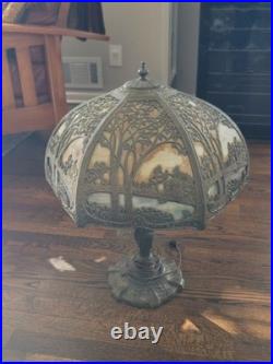 Antique The Mosaic Shade Co. Chicago Bent Slag Glass Table Lamp. Circa 1905-1914 Antique The Mosaic Shade Co. Chicago Bent Slag Glass Table Lamp. Circa 1905-1914