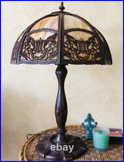 Antique The Mosaic Shade Co. Chicago Bent Slag Glass Table Lamp. Circa 1905-1914