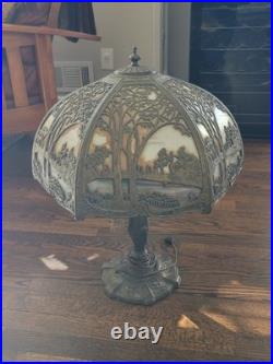 Antique The Mosaic Shade Co. Chicago Bent Slag Glass Table Lamp. Circa 1905-1914 Antique The Mosaic Shade Co. Chicago Bent Slag Glass Table Lamp. Circa 1905-1914