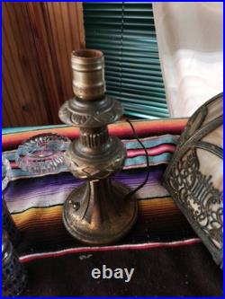 Antique The Mosaic Shade Co. Chicago Bent Slag Glass Table Lamp. Circa 1905-1914