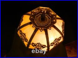 Antique Three Toned Slag Glass Filigree Bronze Colored Lamp 20.5 x 15Excellent Antique Three Toned Slag Glass Filigree Bronze Colored Lamp 20.5 x 15Excellent
