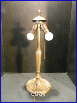 Antique Three Toned Slag Glass Filigree Bronze Colored Lamp 20.5 x 15Excellent