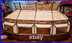 Antique Tiffany Style Rectangle 2 light Stained Slag Glass Hanging Lamp Shade