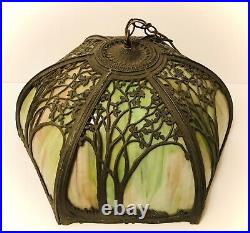 Antique Tiffany Style Slag Glass Stained Glass Lamp Shade Canopy Set Up