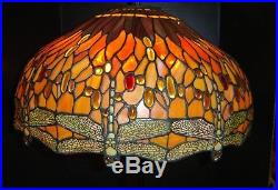 Antique Tiffany Style Table Lamp Exceptional Slag Glass Dragonfly Shade C1930'S