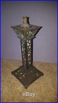 Antique Tiffany or Riviere Studios Leaded Stained Slag Glass Boudoir Lamp Base