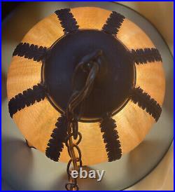 Antique Tulip Bent Slag Glass 8-Panel Hanging Lamp 11 x 10.5 withlong Chain Plug