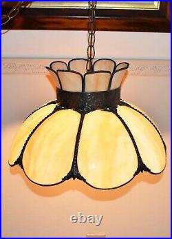 Antique Tulip Flower 8 Panel Swag Stained Slag Glass Hanging Lamp Shade 18
