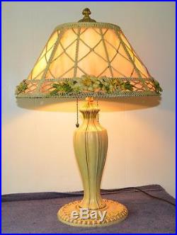 Antique Unique Arts & Craft Filigree Bent Circular Slag Glass Table Lamp