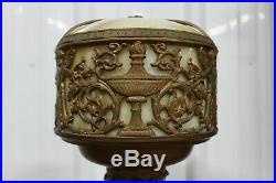 Antique Unusual Slag Glass Boudoir Figural Lamp With Glass Dome Cherub & Urn