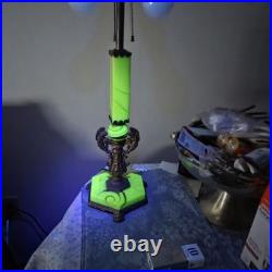 Antique Uranium Slag Glass Brass Cherubs Art Deco Houze AkroAgate Table Lamp 28