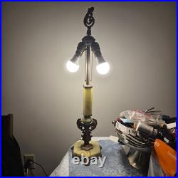 Antique Uranium Slag Glass Brass Cherubs Art Deco Houze AkroAgate Table Lamp 28
