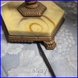 Antique Uranium Slag Glass Brass Cherubs Art Deco Houze AkroAgate Table Lamp 28