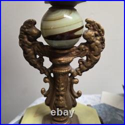 Antique Uranium Slag Glass Brass Cherubs Art Deco Houze AkroAgate Table Lamp 28