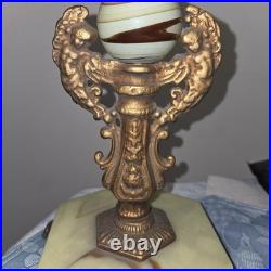 Antique Uranium Slag Glass Brass Cherubs Art Deco Houze AkroAgate Table Lamp 28