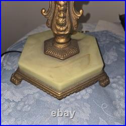 Antique Uranium Slag Glass Brass Cherubs Art Deco Houze AkroAgate Table Lamp 28 Antique Uranium Slag Glass Brass Cherubs Art Deco Houze AkroAgate Table Lamp 28