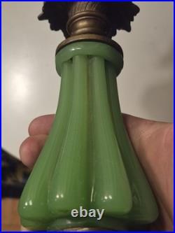 Antique Uranium Slag Glass Oil Lamp Brass Marble Base Victorian 1880s Glows