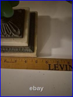 Antique Uranium Slag Glass Oil Lamp Brass Marble Base Victorian 1880s Glows