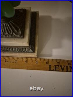Antique Uranium Slag Glass Oil Lamp Brass Marble Base Victorian 1880s Glows