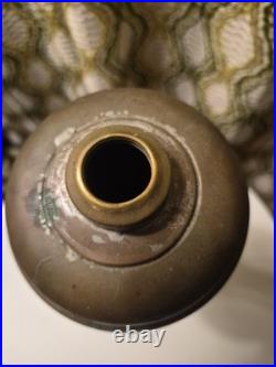 Antique Uranium Slag Glass Oil Lamp Brass Marble Base Victorian 1880s Glows Antique Uranium Slag Glass Oil Lamp Brass Marble Base Victorian 1880s Glows