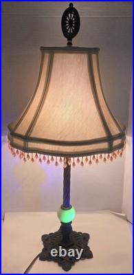 Antique Uranium Slag Glass Table Lamp Bright Glow