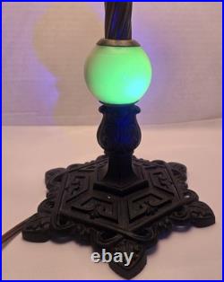 Antique Uranium Slag Glass Table Lamp Bright Glow