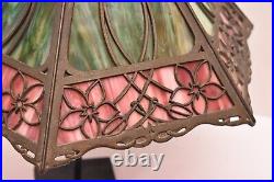 Antique VTG 6 Panel Stained Slag Glass Lamp Light Shade Victorian Art Nouveau Antique VTG 6 Panel Stained Slag Glass Lamp Light Shade Victorian Art Nouveau