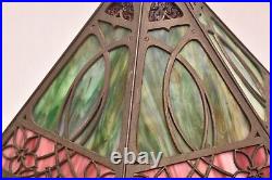 Antique VTG 6 Panel Stained Slag Glass Lamp Light Shade Victorian Art Nouveau Antique VTG 6 Panel Stained Slag Glass Lamp Light Shade Victorian Art Nouveau