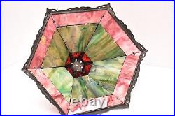 Antique VTG 6 Panel Stained Slag Glass Lamp Light Shade Victorian Art Nouveau Antique VTG 6 Panel Stained Slag Glass Lamp Light Shade Victorian Art Nouveau