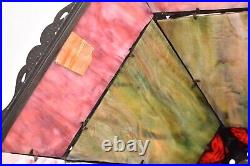 Antique VTG 6 Panel Stained Slag Glass Lamp Light Shade Victorian Art Nouveau Antique VTG 6 Panel Stained Slag Glass Lamp Light Shade Victorian Art Nouveau