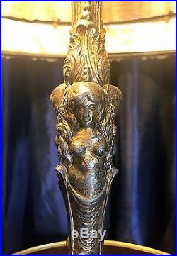 Antique Very Rare Beautiful & Ornate Figural Slag Glass Lamp Bronze