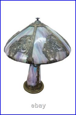 Antique Victorian Aesthetic Arts Nouveau Stained Slag Glass Parlor Lamp 25