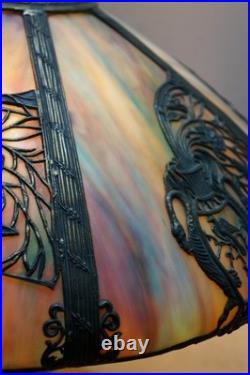 Antique Victorian Aesthetic Arts Nouveau Stained Slag Glass Parlor Lamp 25