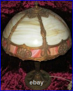 Antique Victorian Art Nouveau 12 Panel Slag Glass Table Lamp