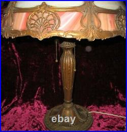 Antique Victorian Art Nouveau 12 Panel Slag Glass Table Lamp