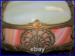 Antique Victorian Art Nouveau 12 Panel Slag Glass Table Lamp
