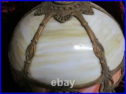 Antique Victorian Art Nouveau 12 Panel Slag Glass Table Lamp