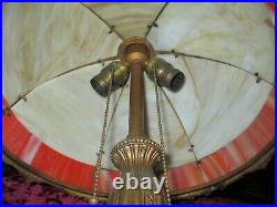 Antique Victorian Art Nouveau 12 Panel Slag Glass Table Lamp